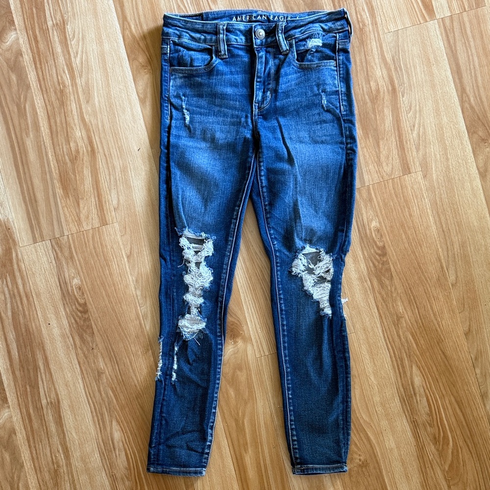American Eagle Outfitters Dark Blue Distressed Skinny Jeans